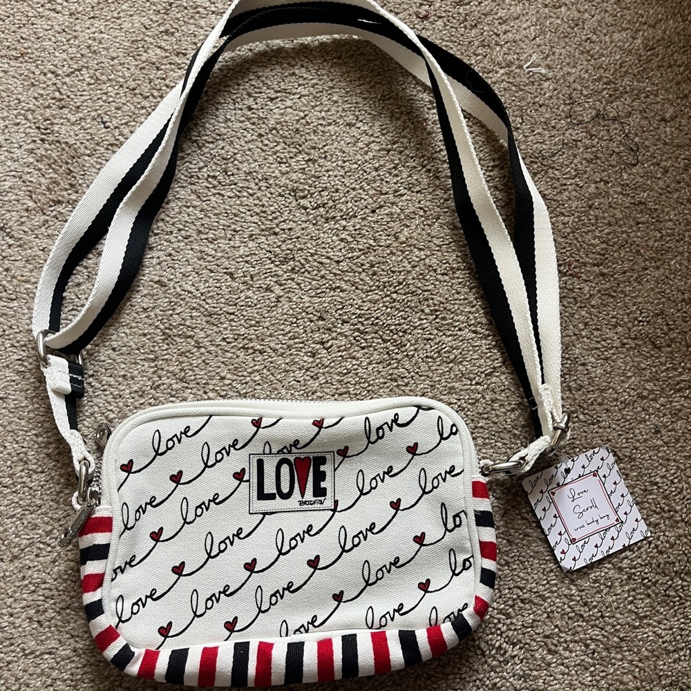 Love Brand Black, White, and Red Crossbody Bag
